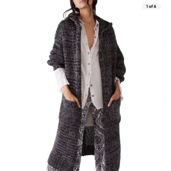 NWT Free  People Moon Beam Solid Cardi Shawl Collar
Speckled Black Gray
Size S - Picture 1 of 8